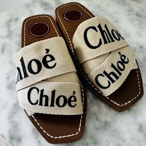 Chloe Woody Logo Sandals Slides size 37 7